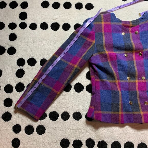 Vintage 80s Plaid Double Breasted Blazer Skirt Set Small Purple Blue Handmade - Picture 16 of 16